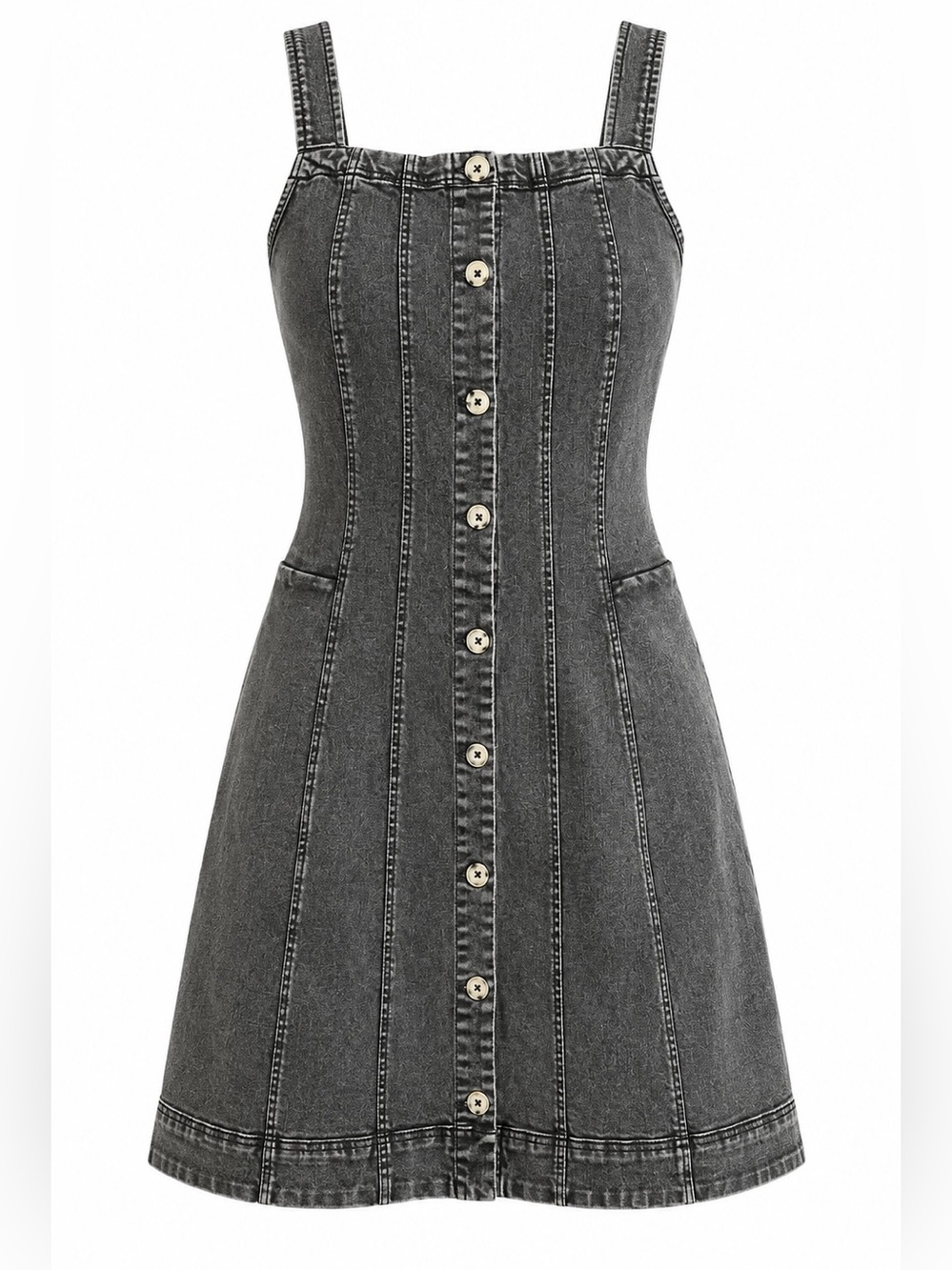 Free People Washed Black Denim Mini Dress | Size M | Like New